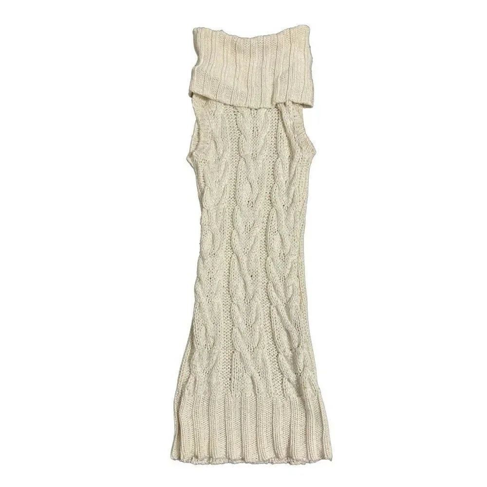 womens solid ivory white turtleneck tank long sleeve Chunky sweater top xs small